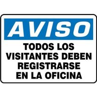 Accuform SHMADC814XT 14"" x 20"" OSHA Notice Safety Sign: All Visitors Must Register At Office, Dura-Plastic, Spanish