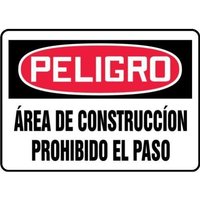 Accuform SHMADM014VA 10"" x 14"" OSHA Danger Safety Sign: Construction Area - Keep Out, Aluminum, Spanish