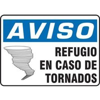 Accuform SHMADM823XV 10"" x 14"" OSHA Notice Safety Sign: Tornado Shelter, Adhesive Dura-Vinyl, Spanish