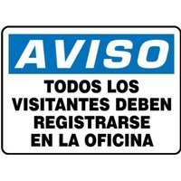 Accuform SHMADM893XL 10"" x 14"" OSHA Notice Safety Sign: All Visitors Must Register At Office, Aluma-Lite, Spanish