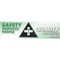 Accuform SHMBR819 28"" x 8-ft Safety Banners: Safety Protects People - Quality Protects Jobs, Spanish