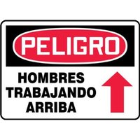 Accuform SHMCRT014VP 14"" x 20"" OSHA Danger Safety Sign: Men Working Above (Up Arrow), Plastic, Spanish