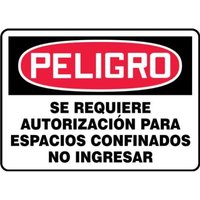 Accuform SHMCSP043XT 14"" x 20"" OSHA Danger Safety Sign: Confined Space - Permit Required - Do Not Enter, Dura-Plastic, Spanish