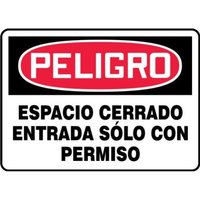 Accuform SHMCSP134XV 10"" x 14"" OSHA Danger Safety Sign: Confined Space - Enter By Permit Only, Adhesive Dura-Vinyl, Spanish