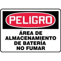 Accuform SHMELC149XL 10"" x 14"" OSHA Danger Safety Sign: Battery Storage Area No Smoking