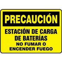 Accuform SHMELC640VP 10"" x 14"" OSHA Caution Safety Sign: Battery Charging Station No Smoking or Open Flames
