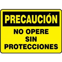 Accuform SHMEQC721XT 10"" x 14"" OSHA Caution Safety Sign - Do Not Operate Without Guards