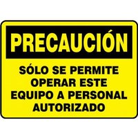 Accuform SHMEQM712XV 10"" x 14"" OSHA Caution Safety Sign - Only Authorized Personnel Permitted to Operate This Machine