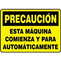 Accuform SHMEQM721VS 10"" x 14"" OSHA Caution Safety Sign - This Machine Starts and Stops Automatically
