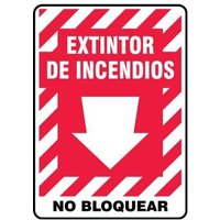 Accuform SHMFXG558XP 14"" x 10"" Safety Sign: Fire Extinguisher - Do Not Block (Arrow)