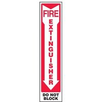 Accuform SHMFXG580XL 18"" x 4"" Safety Sign: Fire Extinguisher (Down Arrow) Do Not Block
