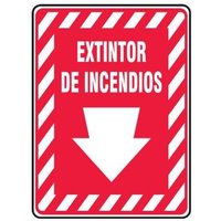 Accuform SHMFXG908VA 14"" x 10"" Safety Sign: Fire Extinguisher (Down Arrow White)