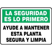 Accuform SHMHSK941XL 14"" x 20"" OSHA Safety First Safety Sign: Help Keep This Plant Safe and Clean