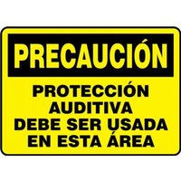 Accuform SHMPPA604XT 14"" x 20"" OSHA Caution Safety Sign: Ear Protection Must Be Worn In This Area