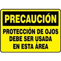 Accuform SHMPPA607XT 14"" x 20"" OSHA Caution Safety Sign: Eye Protection Must Be Worn In This Area