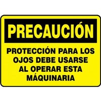 Accuform SHMPPA610XL 10"" x 14"" OSHA Caution Safety Sign: Eye Protection Must Be Worn When Operating This Machinery