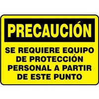 Accuform SHMPPA656VP 10"" x 14"" OSHA Caution Safety Sign: Personal Protective Equipment Required Beyond This Point
