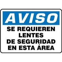 Accuform SHMPPA801XL 10"" x 14"" OSHA Notice Safety Sign: Safety Glasses Required In This Area