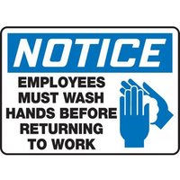 Accuform SHMRST805XT 10"" x 14"" OSHA Notice Safety Sign: Employees Must Wash Hands Before Returning to Work