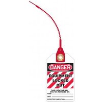 Accuform TAK643 5-3/4"" x 3-1/4"" with 8"" strap Loop 'n Lock OSHA Danger Safety Tag: Equipment Locked Out