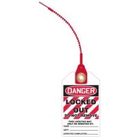 Accuform TAK645 5-3/4"" x 3-1/4"" with 8"" strap Loop 'n Lock OSHA Danger Safety Tag: Locked Out - Do Not Remove