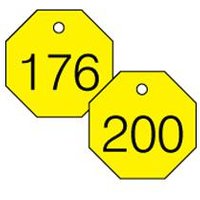 Numbered Accu-Ply Tags, Numbered 176-200, 1.5in Octagon, Engravable Plastic, Yellow, 25PK