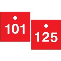 Accuform TDY485RD Square - 2-1/2"" x 2-1/2"" Accu-Ply Safety Tag Numbered Engraved Tag White/Red Series 101-125