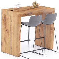 Table Haute Evolution 120x60, Bois Rustique avec 2 pieds et Chargeur Sans Fil