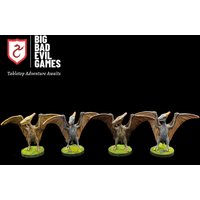 Pre-painted Flying Dinosaur Pterodactyl, Pteranodon Miniature Set of 4 | 28mm scale and tabletop ready