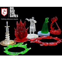 Magical Spell Effects Set 1 | Mage hand, Spiritual Weapon, Unseen Servant, Hex, Hunters Mark, Flame sphere - 7 Piece Miniature Set