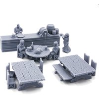 22+ Piece Small Tavern Miniature Set | Includes Townsfolk Patrons, Bar, Furniture and Staff