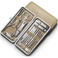 x19 Piece Manicure Kit | Stainless Steel for Home Grooming & Nail Care - Cream