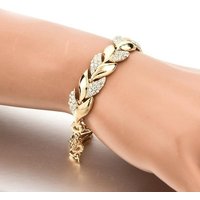 Braided Leaf Bracelet | Gold Bangle with Luxury Crystal Stones for Women