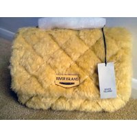 River Island Yellow Faux Fur Qulited Handbag with Chunky Gold Hardware & Chain Handles