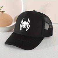 Spider-Man Embroidered Logo Flat Baseball Cap | Black with White Stitching