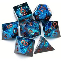 Stunning Amarant semi-translucent blue sharp-edge x7 Piece Polyhedral Dice Set | 16mm Resin