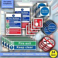 Fire Safety Compliance Sticker Signs - 34 Multi-Pack - Fire Exit, Fire Door
