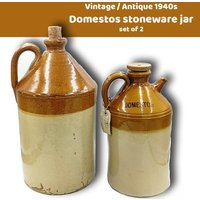 Set of 2 - Vintage Antique 1940's Domestos Stoneware Jar - With old tag