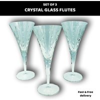 Set Of 3 - Crystal Glass Flutes - Home Decor - Display Glasses - Ornament
