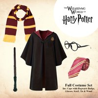 Kids Harry Potter - Wizarding World Costume | Hogwarts Cloak, Glasses, Clip on Tie, Scarf & Wand Fancy Dress Set