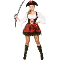 Glamorous Lady Pirate Costume - Dress, Hat, Bead Neclace and Feather | Adult Women's Small