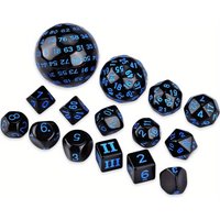 15 pieces RPG Dice Set in Opaque Black & Blue - Perfect for Table Games and Gaming Gifts