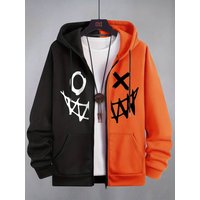 Contrast Color Evil Face Men's Hoodie | Long Sleeve With Front Zipper - Men X-Large