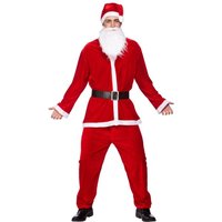 Adult Mens Christmas Velour x5 Piece Santa Claus Costume | One Size Fits Most