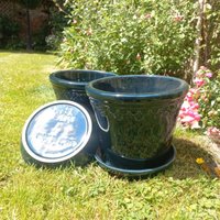 Set of 2 - Antique Dark Green Garden Clay Pots - Italian Made, KØbenhavner Bergs