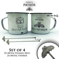 Tequila Patrón 4-Piece Set: 2 Metal Enamel Mugs & 2 Stirrers