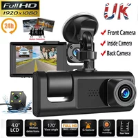 1080P x3 Lens Car Dash Cam Recorder G Sensor - DVR Front and Rear Camera Video + Cabin Camera