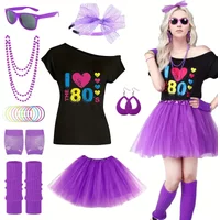 Retro 80s Costume & Accessory Kit for Women - T-Shirt, Tutu, Headband, Earrings, Leg Warmers & More! Womens Size L
