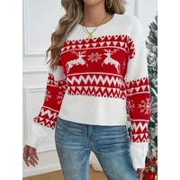 Cosy Reindeer Pattern Crew Neck Knit Sweater - Soft, Warm and Versatile XL