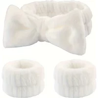 Spa Bow Headband & Wrist Bands - White